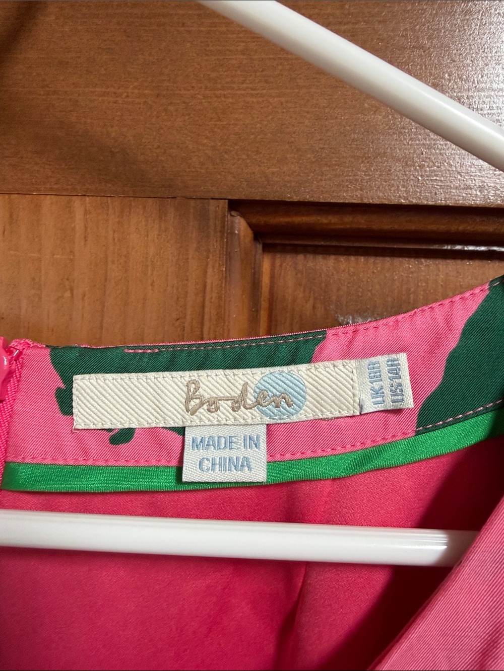 Boden Pink with Green Floral Print Silk Blend Fit & Flare Dress Size 14 - Picture 2 of 7